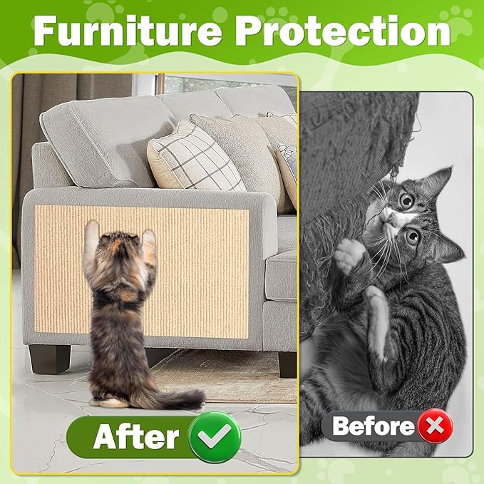 ENONCI 23.6x15.8 Couch Wall Corner Protection for Indoor Cats,Anti Scratch Furniture Protector from Cats Scratching,Trimmable Climbing Cat Scratcher Pad Play Mat Easy Use for Cat Board/Door/Carpet