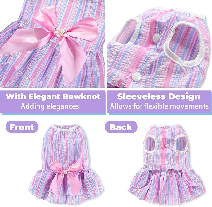 Dog Dress, Cute Pet Princess Dresses with Bright Color Design, Sweet Bowknot, Dog Clothes for Small Dogs Girl, Breathable & Lightweight, for Spring Summer, 2 Pack (Pink Purple, Small)