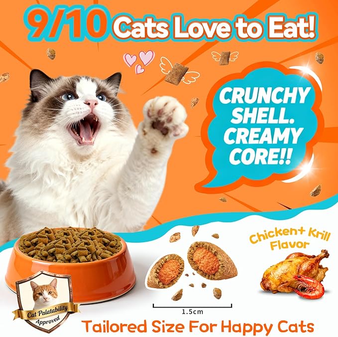 Hairball Treatment for Cats – 500 Crunchy & Creamy Hairball Treats for Cats – Indoor Feline Digestion Formula for Hairball Control, Cat Hairball Remedy & Digestive Support, Chicken & Krill Flavor