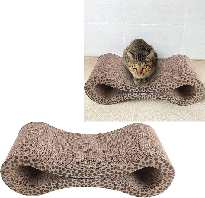 Cat Scratcher Lounge, Corrugated Cardboard Scratch Pad, Extra Thick Ergonomic Design 22.05x8.27x7.09in - Protects Furniture, Reversible Durable Construction, Comfortable Bed for (Leopard Color)