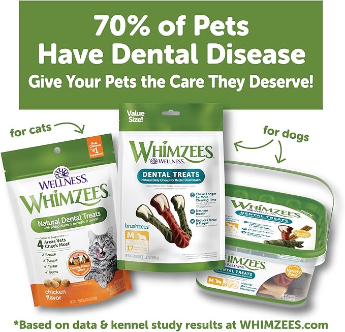 Wellness WHIMZEES Cat Dental Treats, Freshens Breath, Chicken and Salmon Flavor, 2 oz Bag