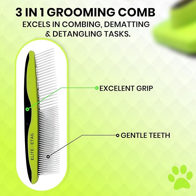 ELITE ETAIL Self Cleaning Pet Hair Brush with Additional Comb and Bath Brush - Skin Friendly Pet Grooming Kit for Dogs and Cats, Detangling, Deshedding, and Bathing Tools for All Fur Types. 7 in long