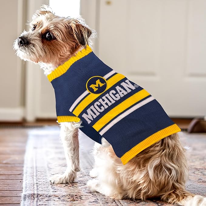 Pets First NCAA Michigan Wolverines Dog Sweater, Size Large. Warm and Cozy Knit Pet Sweater with NCAA Team Logo, Best Puppy Sweater for Large and Small Dogs, Team Color (MI-4179-LG)