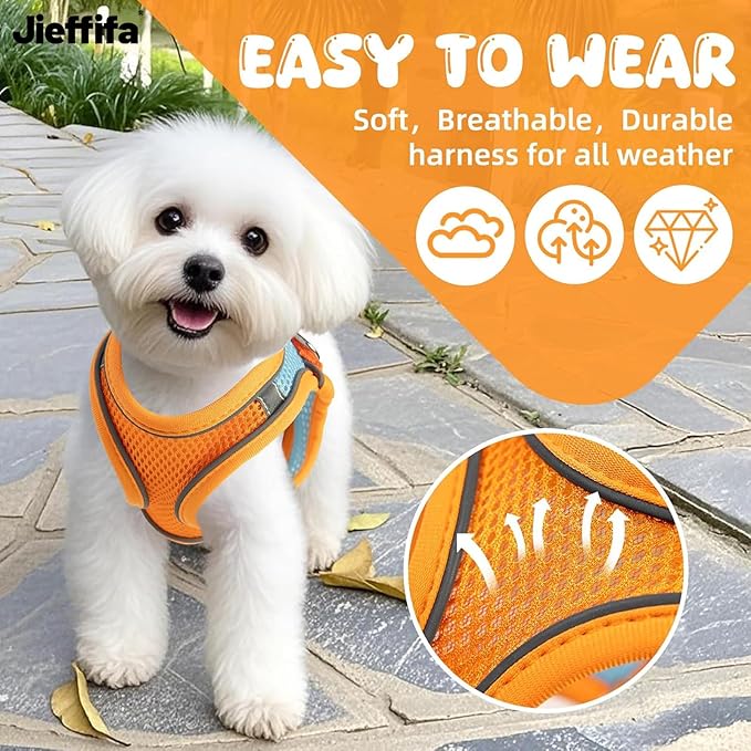Cat Harness and Leash Set - Adjustable Soft Vest, Reflective Step-in Design for Safe Walking (XXS, Orange/Blue)