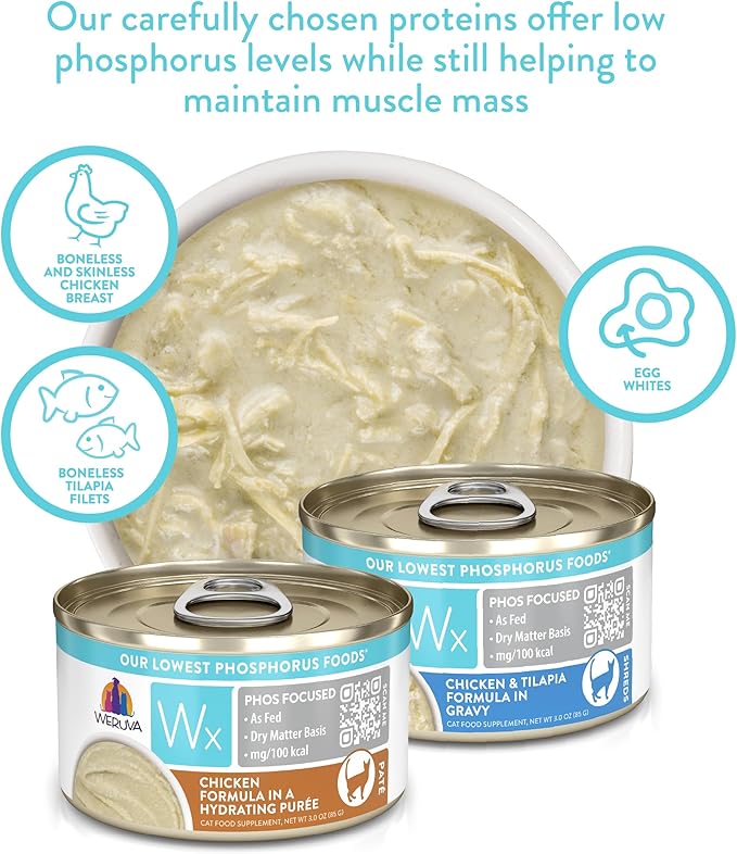 Weruva Wx Phos Focused Tilapia & Chicken Formula in a Hydrating Purée, 3oz Can, Pack of 12