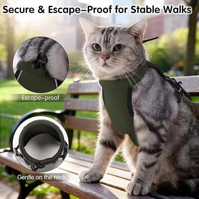LIANZIMAU Cat Harness and Leash Escape Proof,Adjustable Cat Harness for Outdoor Walks with Reflective Strip, Lightweight and Soft Mesh Vest