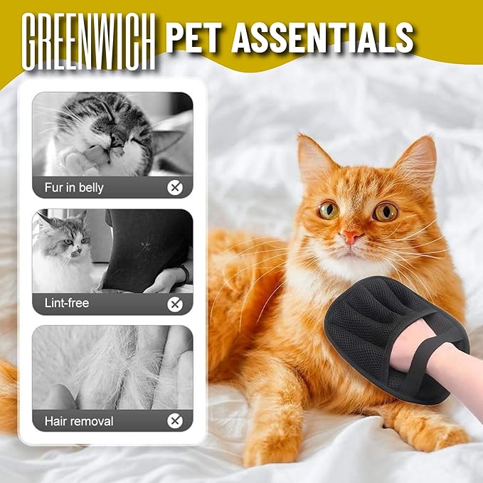 Pet Hair Removal Gloves for Cats & Dogs – 2 Gloves, 2 Hangers & 1 Comb, Double-Sided Reusable Electrostatic Mitts for Couch, Carpet & Car Seat
