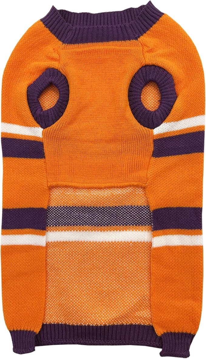 NCAA Clemson Tigers Dog Sweater, Size Small. Warm and Cozy Knit Pet Sweater with NCAA Team Logo, Best Puppy Sweater for Large and Small Dogs