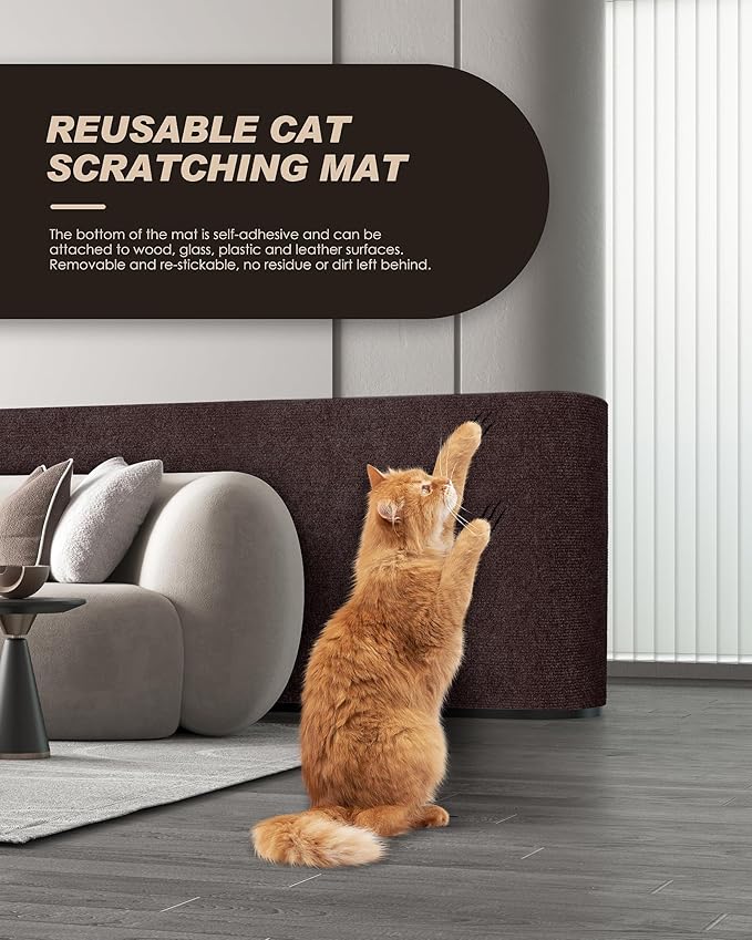 VIVOYAN 78.7"x15.8" Cat Scratch Mat,Trimmable Self-Adhesive Carpet,DIY Climb Cat Scratcher for Cat Couch Furniture or Wall Protector,Covering Cat Tower,and Replacement Pads (Brown)