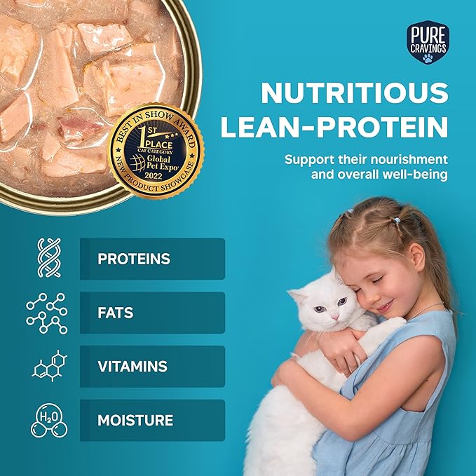 Pure Cravings Wet Cat Food Canned Mackerel and Sardine Cutlets in Gravy, Every Catch is Mercury Tested, Moist Can Fish for Cats, Grain-Free, Protein, Non-GMO, Pack of 12