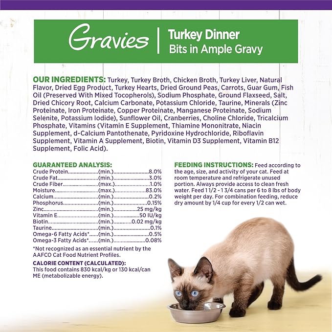 Wellness Complete Health Gravies Adult Canned Wet Cat Food, Natural, Protein Rich, Grain Free, Turkey Dinner Recipe, 5.5 oz, Pack of 12 Cans