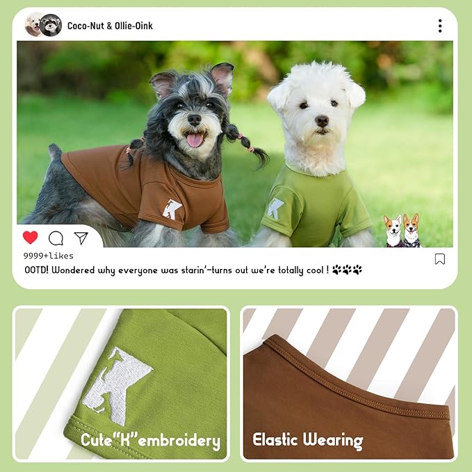 Koneseve Dog Shirts 2 Pack Soft Tee Comfortable Pet Clothes for Small Pets Brown & Avocado Green L