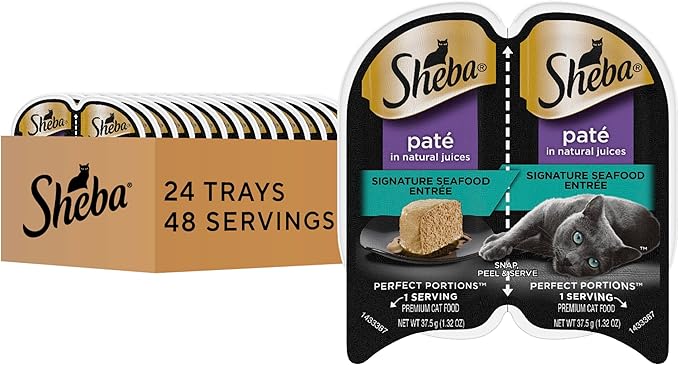 Sheba Perfect Portions Wet Cat Food Pate Signature Seafood Entree, 2.6 oz. Twin-Pack Trays, Cat Food Wet Recipe (24 Count, 48 Servings)