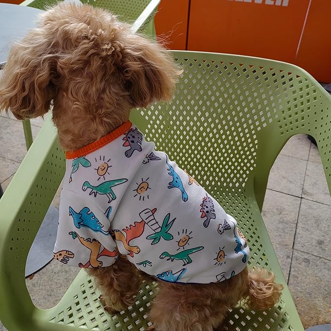 Dino Pet Pajamas Dog Jumpsuit Puppy Clothes, Cotton Pet Pajamas Kitten Soft Material Small Dog Onesie Cat Sweater Puppy Pjs Chihuahua Yorkie Onesie (Dino Shirt, X-Small)