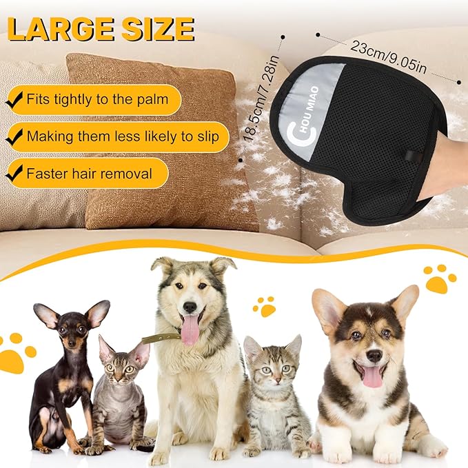 2 Pack Pet Hair Removal Gloves, Reusable Electrostatic Magic Brush Glove for Dogs Cats Grooming, Pet Hair Mitt Remover Tool for Furniture, Clothing, Couch, Carpet, Car Seats