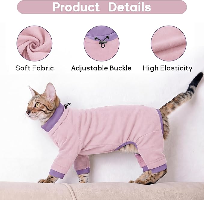PUMYPOREITY Cat Anti-Licking Sweater – Reduce Over-Grooming & Fur Shedding, Daily Wear Shirt for Calm Cats, Soft & Breathable Skin Protection,LightPink,XS