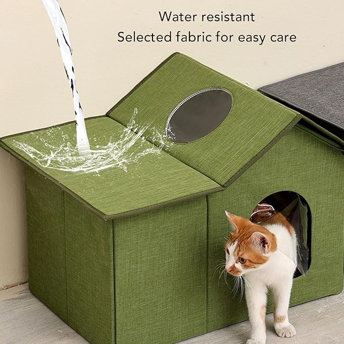 Sorandy Cat House, Foldable Waterproof Covered Cat Bed, Covered Cat Bed | Cat Cave Bed | Pet Furniture | Washable Cat Bed | Dog Bed House | Outdoor Cat House | Feral Cats Shelter (Green)