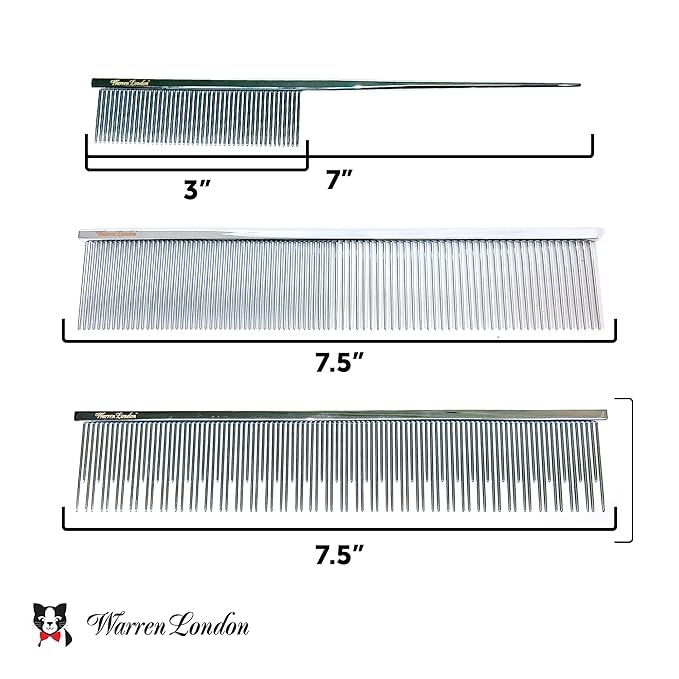 Warren London Cool Cat Greyhound Style Comb – 7.5" Professional Copper Cat Grooming Comb with Fine & Coarse Teeth, Rounded Pins for Detangling/Sensitive Skin, Deshedding & Dematting
