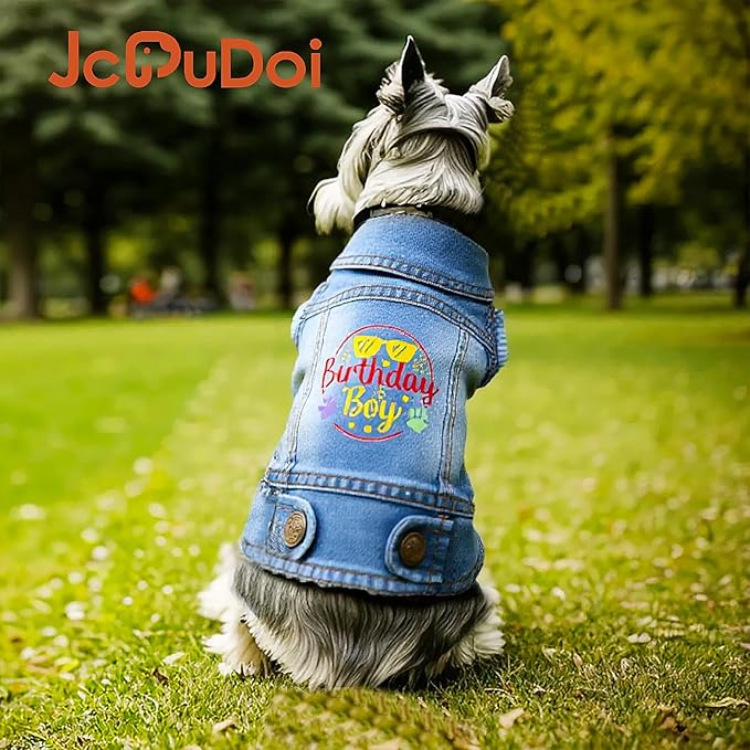 Birthday Gift Boy Dog Jeans Jacket Denim Pet Coat for Puppy Small Dogs Classic Overalls Male Cat Costumes Washed Vest Clothes Outfit T-Shirts (Small)