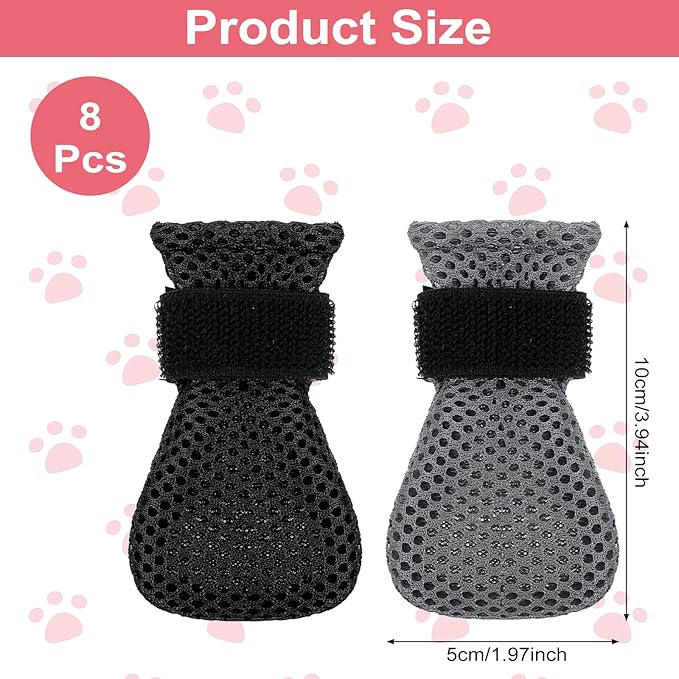 8Pcs Cat Mittens to Prevent Scratching, Adjustable Cat Booties Kitten Mittens, Mesh Breathable Cats Claw Protectors Covers, Anti Scratch Cats Shoes Socks Booties for Pet Bathing Cutting Nails