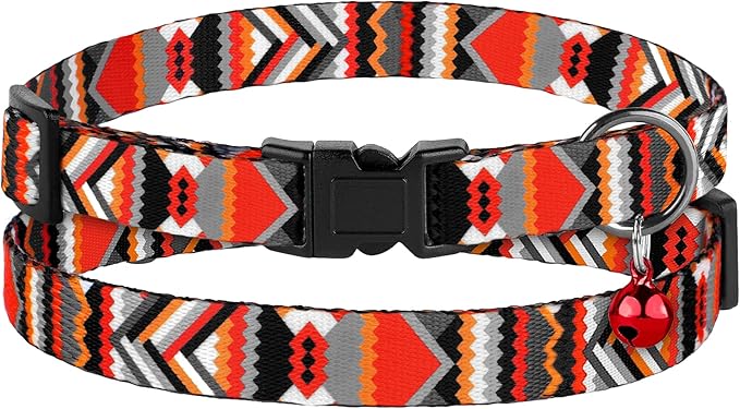 2 Pack Cat Collars with Bell - Breakaway Soft Collar for Girl & Boy Cats, Adjustable Safety Cute Kitten Collars – Comfortable Stylish Patterned Print Design Lightweight (Geometric + Boho)