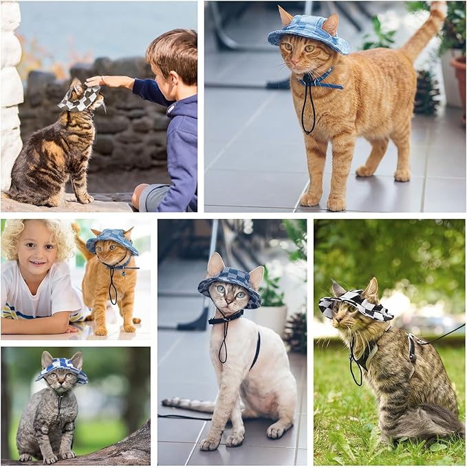 QBLEEV Cat Hats for Cats Only, Sphynx Hat with Ear Hole, Kitten Headwear Mini Sun Sombrero Caps, Summer Cat Cowboy Hats, Pet Chihuahua Sunscreen Baseball Outdoor Climbing Cap Birthday Party