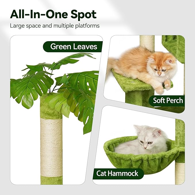 Meecal Green Tall Cat Tree 47-Inch for Kittens Under 6 Months 9lbs, Cat Tower for Small Cats - Scratching Post, Plush Hammock, Double Condos & Dangling Toys