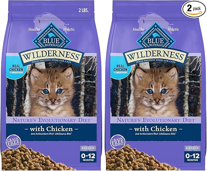 Blue Buffalo Wilderness High Protein, Natural Kitten Dry Cat Food, Chicken 2-lb (Pack of 2)