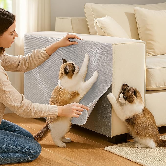 Cat Scratch Furniture Protector – Self-Adhesive Nano Gel, Residue-Free Removable & Reusable Couch Guard, Cuttable for Sofa Arms, Sides, Chair Backs, Bed Edges & Door Frames,78.7"x15.7",Light Grey