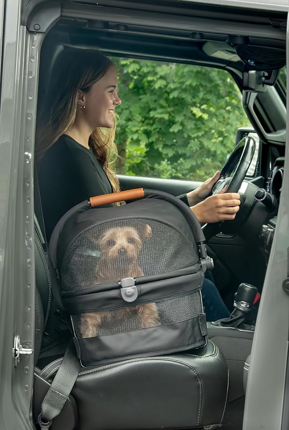 Pet Gear No-Zip View 360 Ultra Lite Pet Safety Carrier & Car Seat for Small Dogs & Cats Push Button Entry, View 360 15-inch, Jet Black