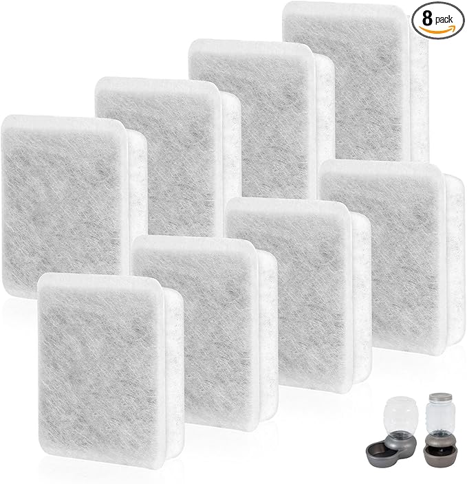 Pet Fountain Charcoal Water Filter Replacement, Dog Cat Water Bowl Filter Pet Water Filter Fit for Gravity Waterer Bowls Pack of 8