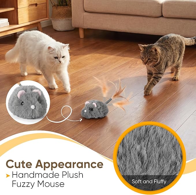 Moving Cat Toy Cat Mouse Toy with Automatically Wagging Tail Plush Mouse Toys for Cats 2026 Upgraded Interactive Cat Toy Squeaky Mouse