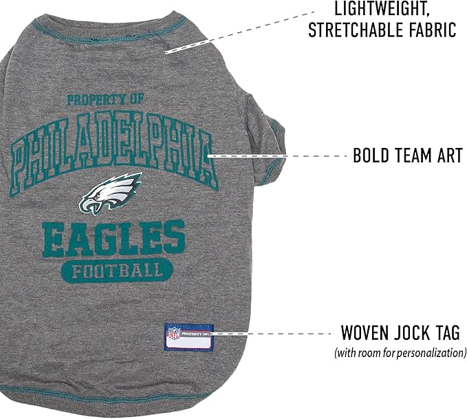 NFL Philadelphia Eagles Dog T-shirt Large. - Licensed Shirt for Pets Team Colored with Team Logos- Premium Stretchable Materials for the comfort of your Dog & Cat