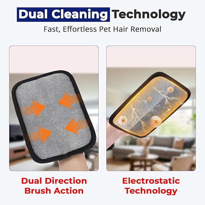 Pet Hair Removal Gloves for Dogs & Cats – Reusable Electrostatic Pet Hair Remover Glove, 2-in-1 Pet Grooming Glove & Pet Fur Remover for Furniture, Couch, Car, Carpet, Laundry & Clothes