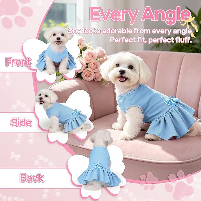 YUDODO Dog Dress Sleeveless Cat Dresses Breathable Dog Clothes for Small Dogs Girl Bowtie Puppy Dress with Cute Skirt Hem Lightweight Summer Dogs Dresses Soft & Does Not Pill Blue S