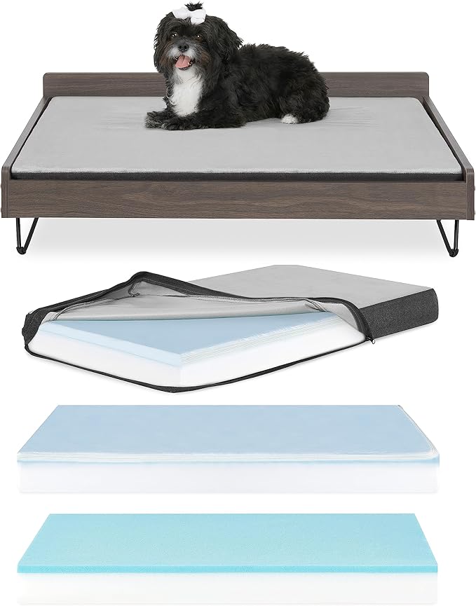 Wooden Dog Bed and Dog Couch with Water-Resistant and Calming Mattress, Large to Extra Large Elevated Pet Bed, Greenguard Gold Certified, Dog Beds & Furniture, Chase - TailZzz
