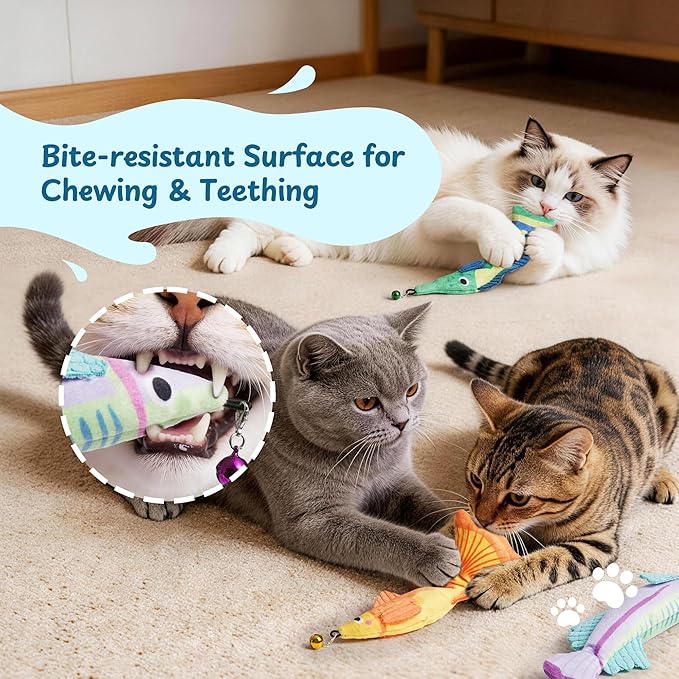 Catnip Toys, [12000mg] Extra Large Toys for Indoor Cats with Removable Bell, 100% Natural North American Catnip Floppy Fish Cat, Crinkle Sound & Soft Cotton-Free Surface