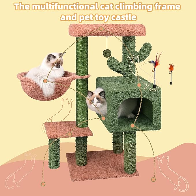 AIWIKIDE Cat Tree Has Scratching Toy with A Ball Activity Centre Cat Tower Furniture Jute-Covered Scratching Posts (Green, 36.6'')