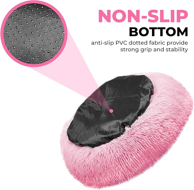 Whiskers & Friends Cat Beds for Indoor Cats, Fluffy Calming Donut Cat Bed, Small Dog Bed Washable - Orthopedic Soft Plush Pet Beds Sized for Kitten to Large Cats & Puppy to Small Dogs - Gradient Pink