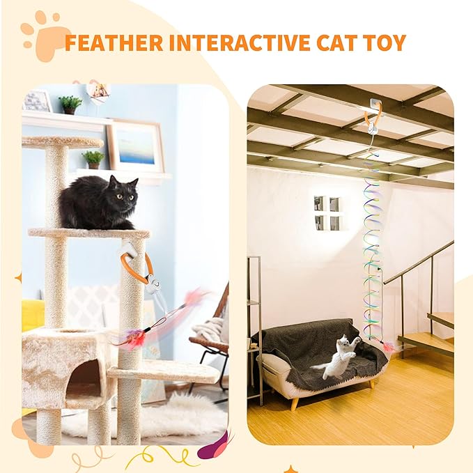 Interactive Cat Toys for Indoor Cats,Automatic Hanging Electric Cat Teaser,USB-Rechargeable,Enrichment Chase,Flying Bird Feather Mouse Wand,Safe Self Play for Bored Multi Cats Households