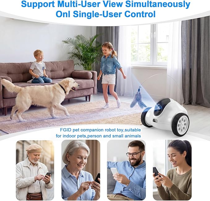 Pet Camera Indoor with Phone App, Robot Camera on Wheels, Cat and Dog Camera with Interactive Feather Toy, 2-Way Talk, Video Recording - Indoor Security & Companion