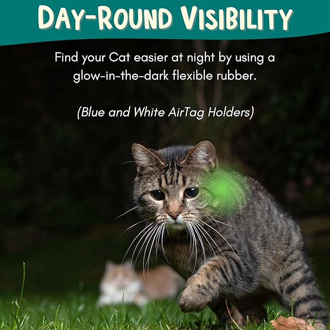 OutdoorBengal Breakaway Cat Collar + Airtag Holder, No Bell - Compatible Silicone Case, Breakaway Airtag Cat Collar for Apple Air Tag - Waterproof Tracking Collars for Boy, Girl, Cats, Kittens (Blue)