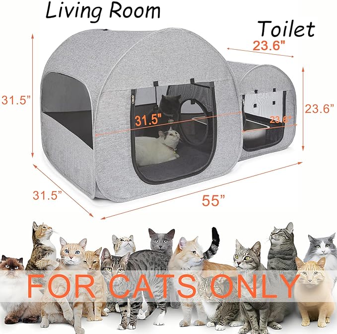 31.5 Inch & 21.6 Inch Portable Cat Playpen, Delivery Room, Enclosure, Postoperative Recovery, House Design for Better Standing, Foldable Pet Tent for Indoor Outdoor, Cat Houses & Condos Light Gray
