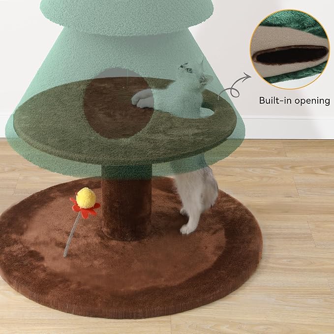 DWVO Christmas Cat Houses for Indoor Cats, Christmas Cat Tree Tower with 2 Cozy Houses, Kitty Furniture with Teaser Plaything for Christmas Decoration