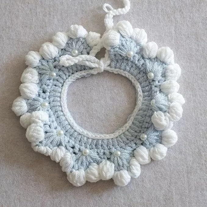 Cute Sheep Cat Hat Crochet Collar, Birthday Party Kitten Costume for Puppy, Pet and Small Animals(Blue, Small)