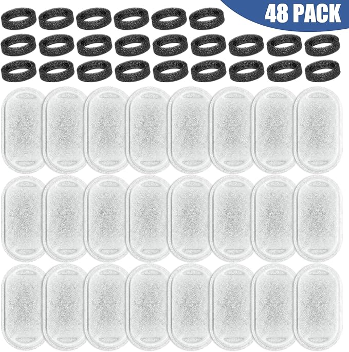 Cat Water Fountain Filters Replacement, 24 Pcs Pet Water Fountain Filter with 24 Pcs Foam Sponges for 67oz/2L & 108oz/3.2L Stainless Steel Pet Cat Water Fountain Dispenser Filters