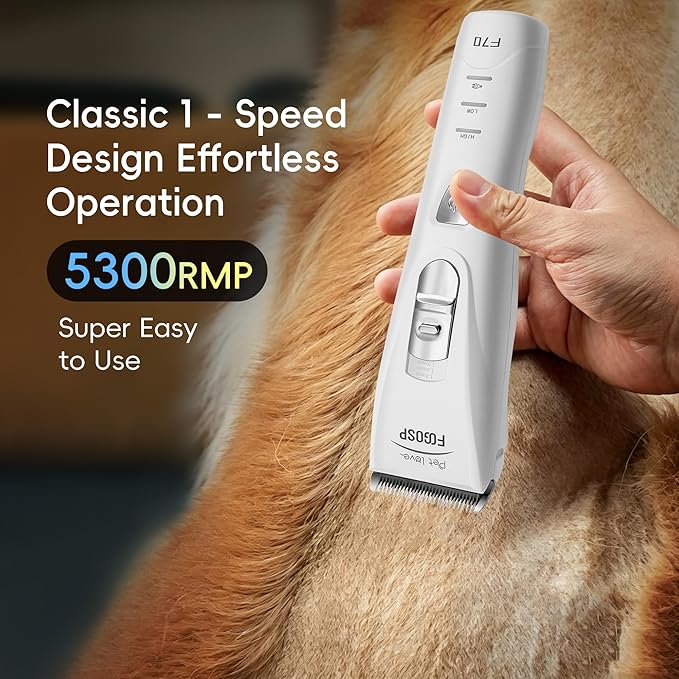 Quiet Dog Hair Clippers for Matted & Long Hair 5300RPM Cordless Pet Clipper Kit for Dogs, Cats, Rabbits Rechargeable 7Hours Working Time(White)