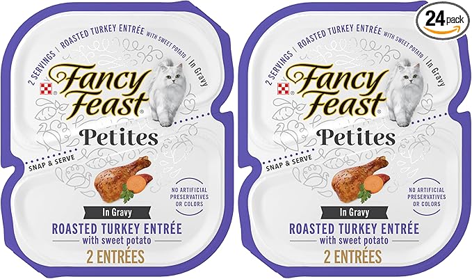 Fancy Feast Purina Petites with Roasted Turkey Entrée with Sweet Potato in Gravy Gourmet Wet Cat Food - 2.8 oz. Tubs,(Pack of 24)