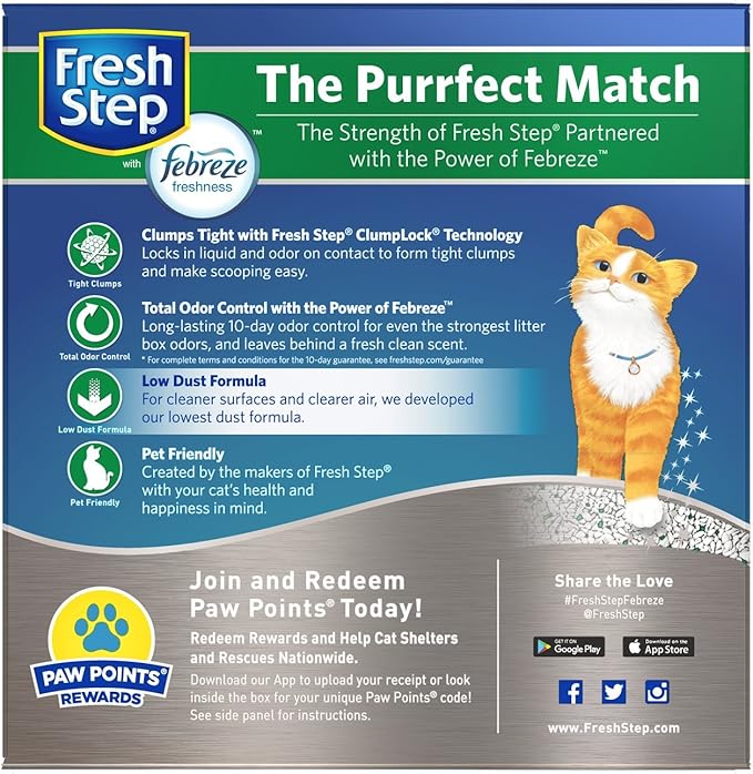 Fresh Step Odor Shield Clumping Litter With Febreze Freshness, Continuous Cat Litter Odor Eliminator, 25 lb. Box
