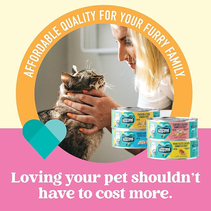 A Strong Heart Wet Cat Food Variety Pack, 4 Flavor Chicken & Seafood Patés & Shreds in Gravy Recipes, Made with Real Chicken & Fish, Made in The USA, 5.5oz Can (40 Count)